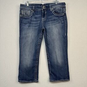 Vigoss Distressed The Chelsea Capri Jeans Size‎ 13/14 Bling Rhinestones Denim